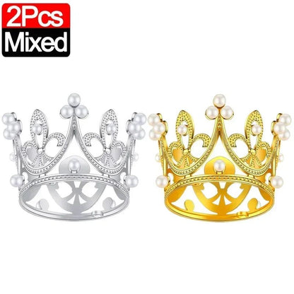 Mini Crown Pearl Cake Topper Tiara Decoration