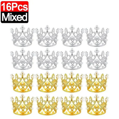 Mini Crown Pearl Cake Topper Tiara Decoration