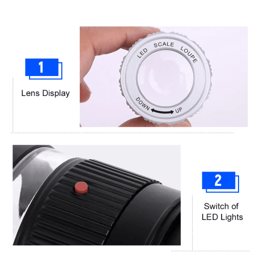 30x Pocket Magnifier with LED UV Light and Measuring Scale