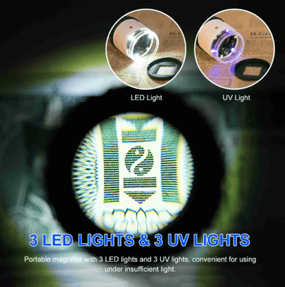30x Pocket Magnifier with LED UV Light and Measuring Scale