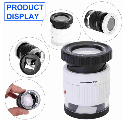 30x Pocket Magnifier with LED UV Light and Measuring Scale