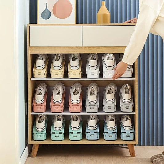 Adjustable Double Layer Shoe Rack Space Saving Plastic Shoe Organizer
