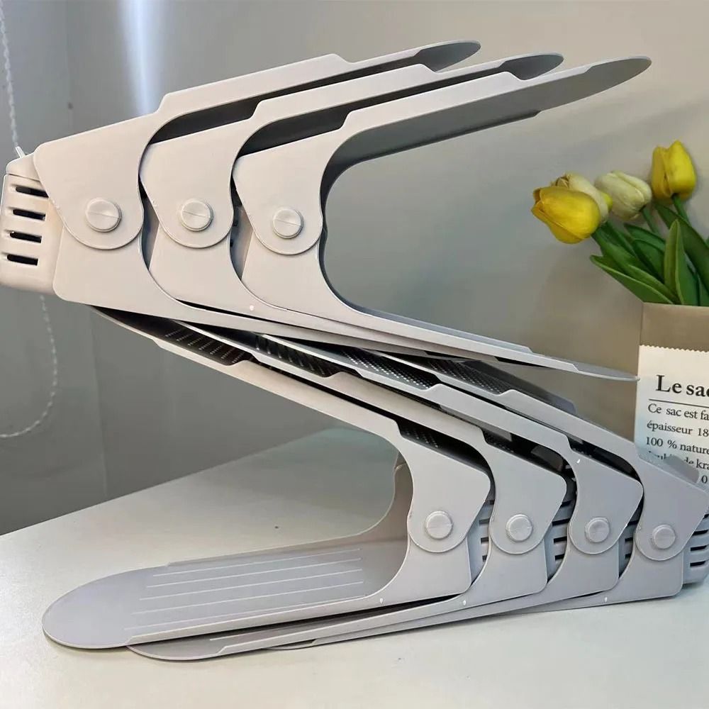 Adjustable Double Layer Shoe Rack Space Saving Plastic Shoe Organizer