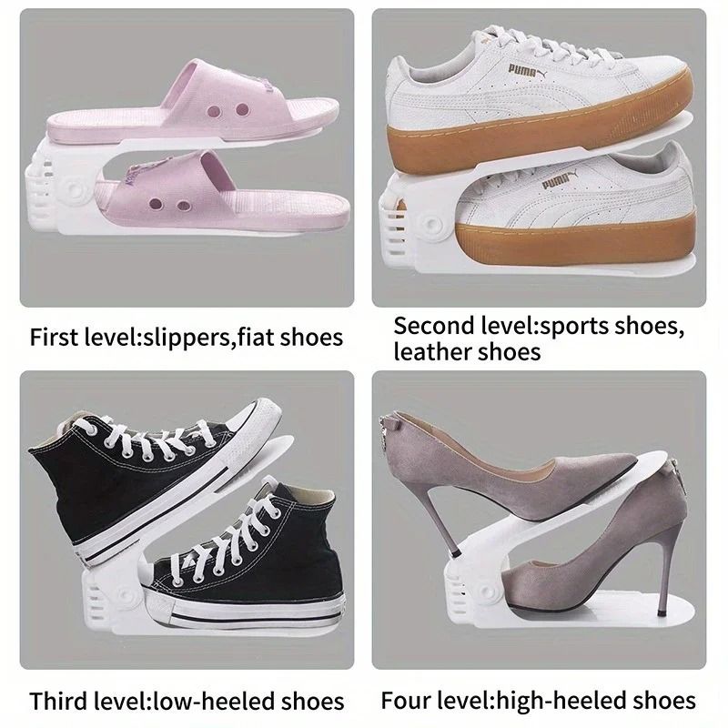Adjustable Double Layer Shoe Rack Space Saving Plastic Shoe Organizer