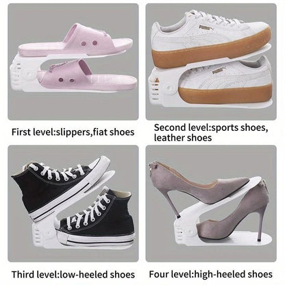 Adjustable Double Layer Shoe Rack Space Saving Plastic Shoe Organizer