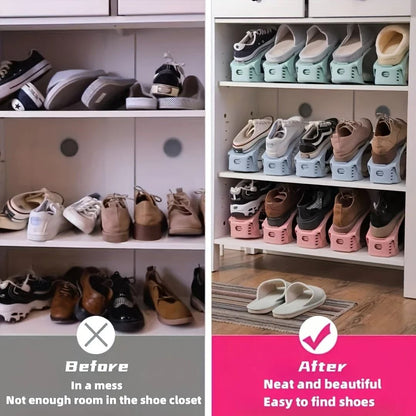 Adjustable Double Layer Shoe Rack Space Saving Plastic Shoe Organizer