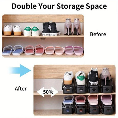 Adjustable Double Layer Shoe Rack Space Saving Plastic Shoe Organizer