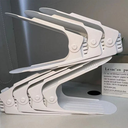 Adjustable Double Layer Shoe Rack Space Saving Plastic Shoe Organizer