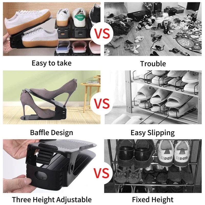 Adjustable Double Layer Shoe Rack Space Saving Plastic Shoe Organizer