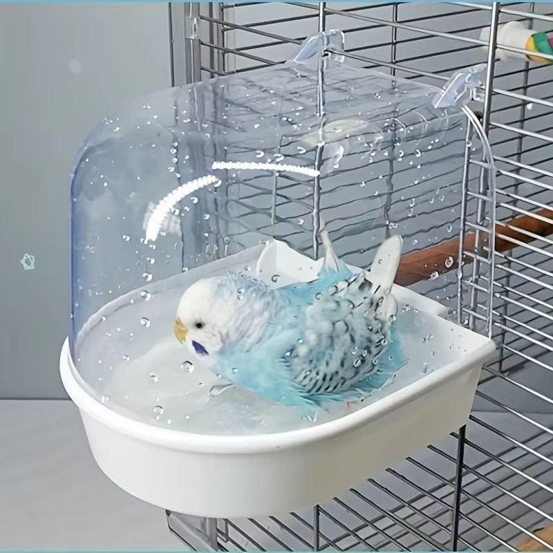 Transparent Splash Proof Bird Bath Tub for Cage with Easy Grip Handle