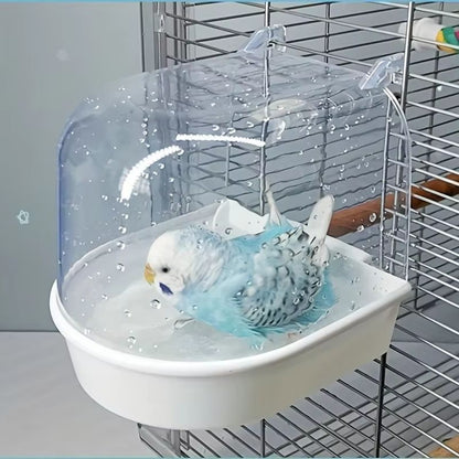 Transparent Splash Proof Bird Bath Tub for Cage with Easy Grip Handle