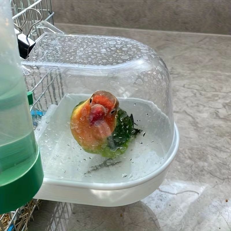Transparent Splash Proof Bird Bath Tub for Cage with Easy Grip Handle