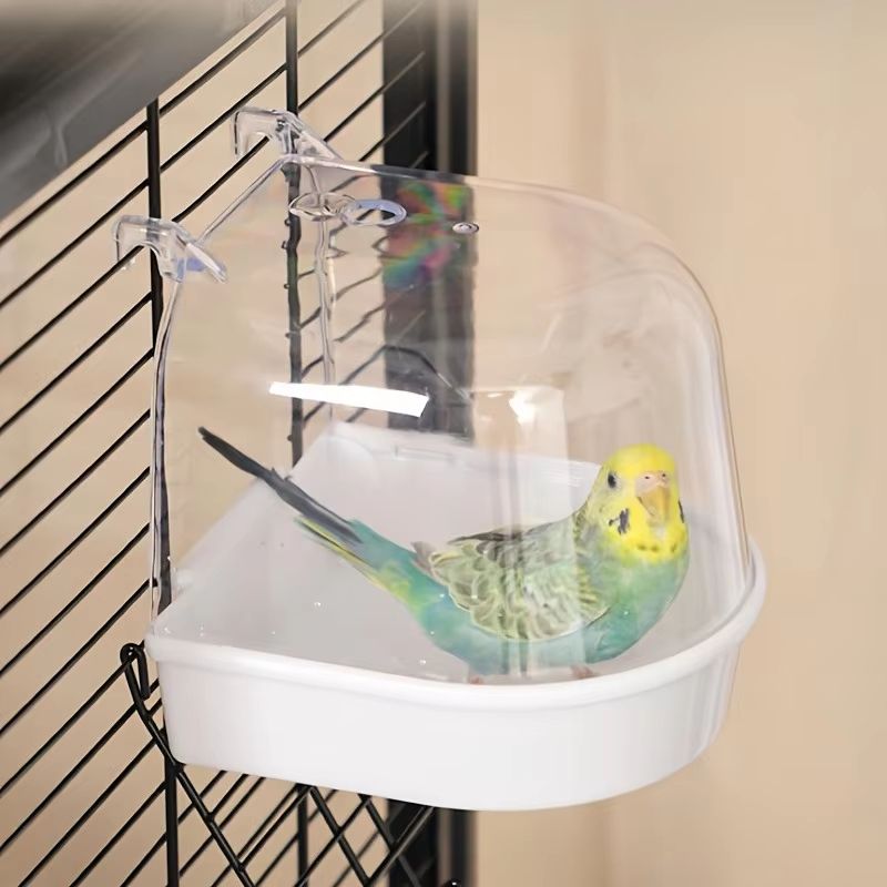 Transparent Splash Proof Bird Bath Tub for Cage with Easy Grip Handle