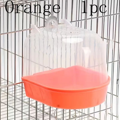 Transparent Splash Proof Bird Bath Tub for Cage with Easy Grip Handle