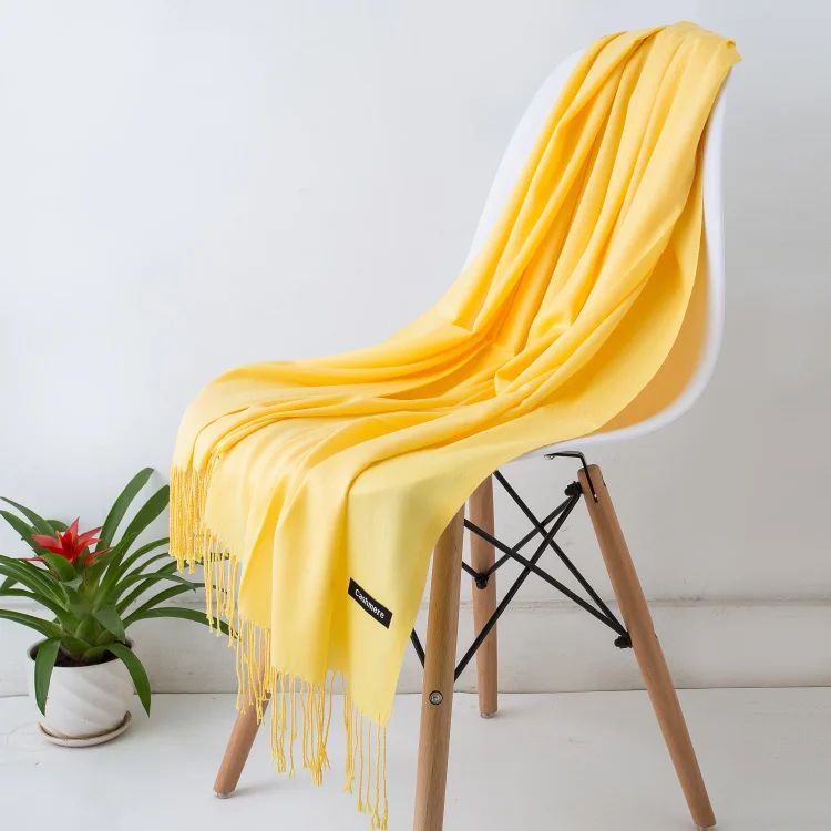 Designer Cashmere Feel Tassel Scarf – Solid Autumn Winter Pashmina Shawl Wrap