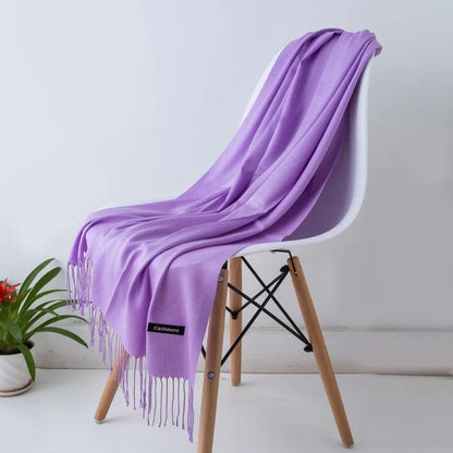 Designer Cashmere Feel Tassel Scarf – Solid Autumn Winter Pashmina Shawl Wrap