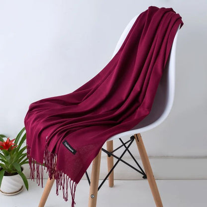 Designer Cashmere Feel Tassel Scarf – Solid Autumn Winter Pashmina Shawl Wrap