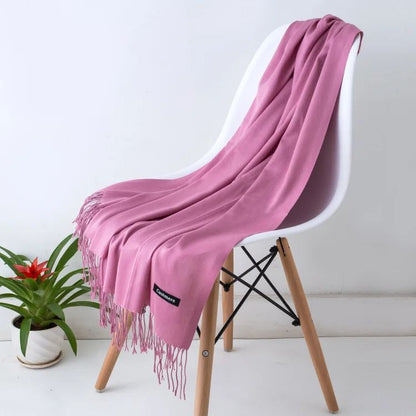 Designer Cashmere Feel Tassel Scarf – Solid Autumn Winter Pashmina Shawl Wrap