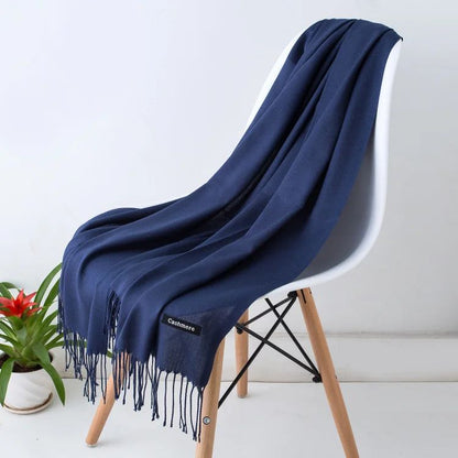 Designer Cashmere Feel Tassel Scarf – Solid Autumn Winter Pashmina Shawl Wrap