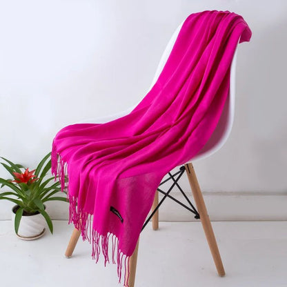 Designer Cashmere Feel Tassel Scarf – Solid Autumn Winter Pashmina Shawl Wrap