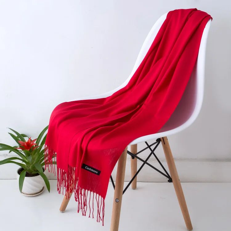 Designer Cashmere Feel Tassel Scarf – Solid Autumn Winter Pashmina Shawl Wrap