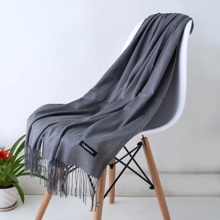 Designer Cashmere Feel Tassel Scarf – Solid Autumn Winter Pashmina Shawl Wrap