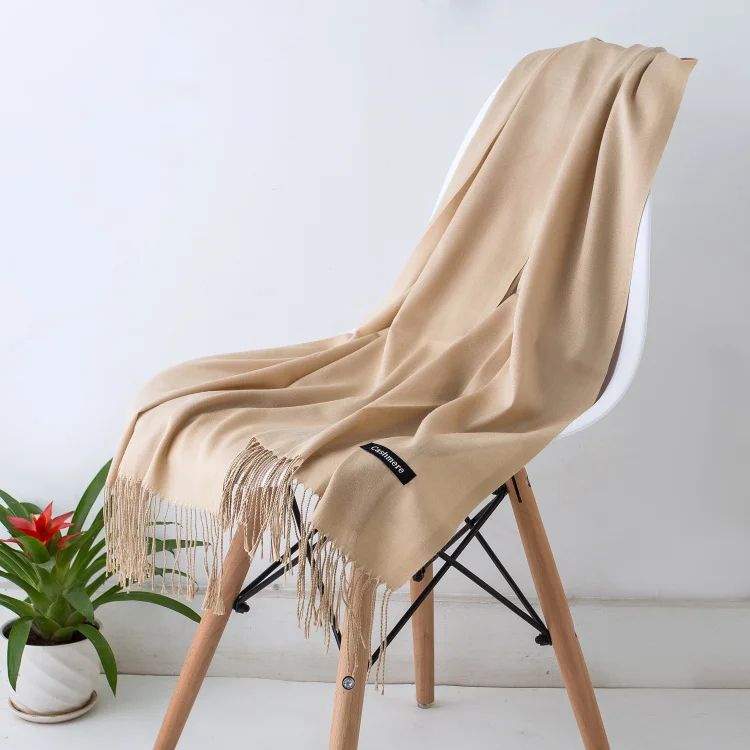 Designer Cashmere Feel Tassel Scarf – Solid Autumn Winter Pashmina Shawl Wrap