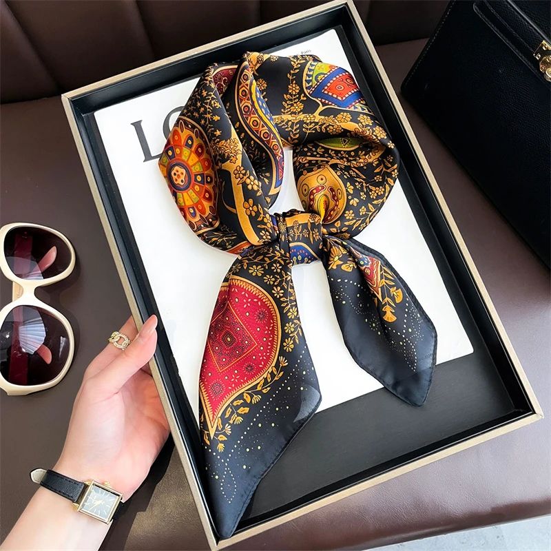 Elegant Lightweight Square Silk Scarf – Breathable Women's Neck & Hair Wrap