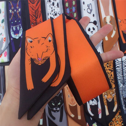 Luxury Animal Print Silk Skinny Scarf – Designer Bag Ribbon & Fashion Hair Tie