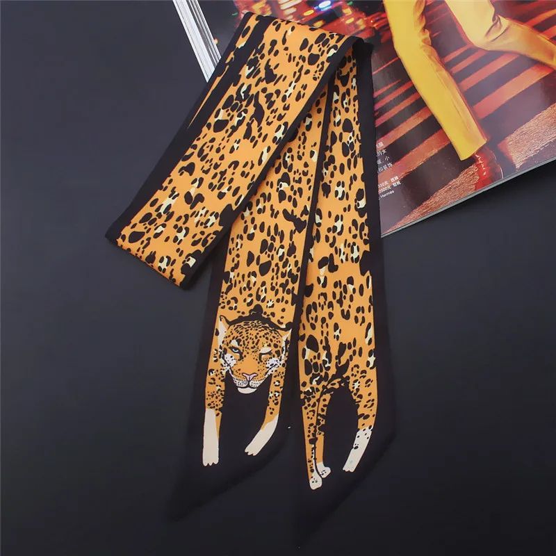 Luxury Animal Print Silk Skinny Scarf – Designer Bag Ribbon & Fashion Hair Tie