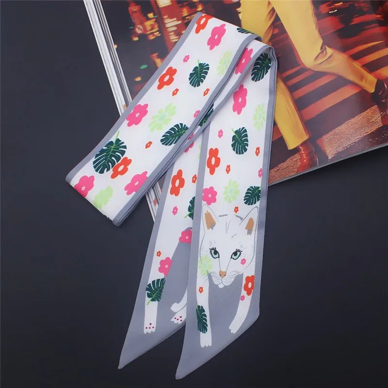 Luxury Animal Print Silk Skinny Scarf – Designer Bag Ribbon & Fashion Hair Tie