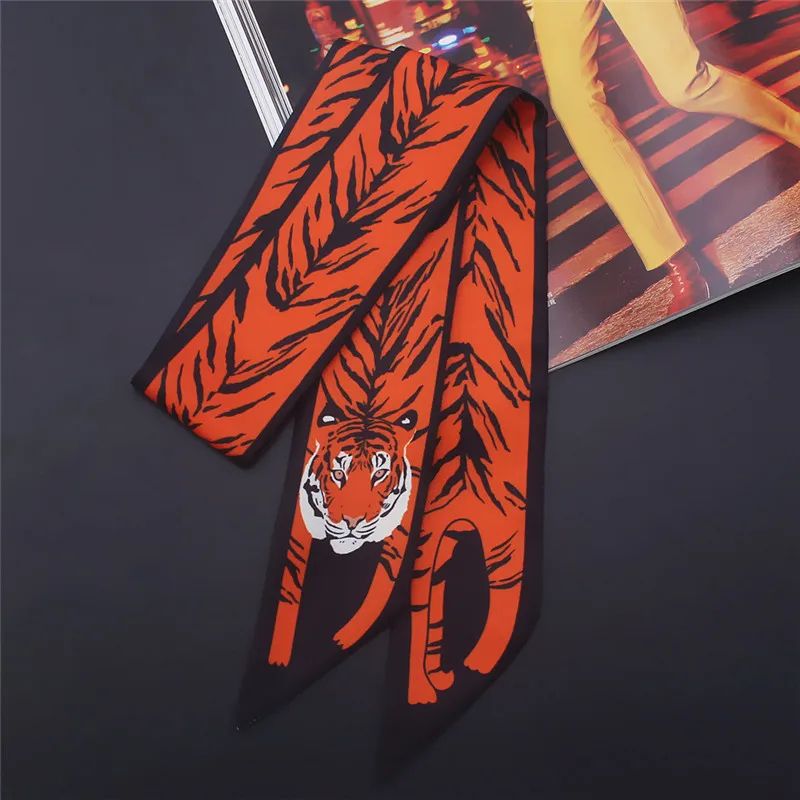 Luxury Animal Print Silk Skinny Scarf – Designer Bag Ribbon & Fashion Hair Tie