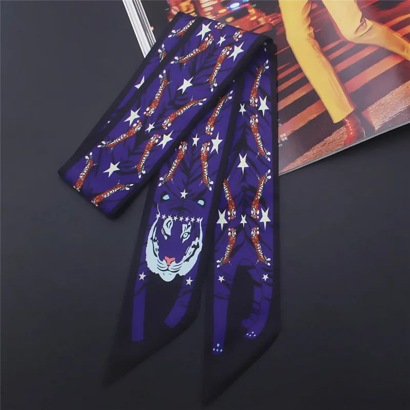 Luxury Animal Print Silk Skinny Scarf – Designer Bag Ribbon & Fashion Hair Tie