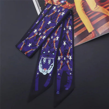 Luxury Animal Print Silk Skinny Scarf – Designer Bag Ribbon & Fashion Hair Tie