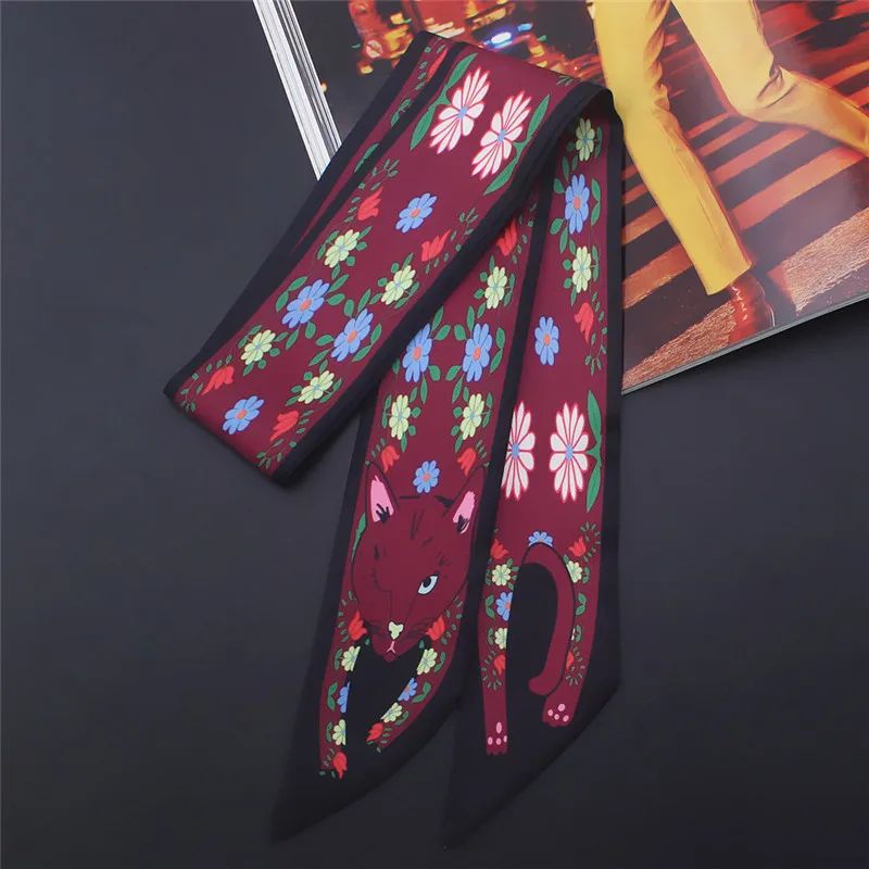 Luxury Animal Print Silk Skinny Scarf – Designer Bag Ribbon & Fashion Hair Tie