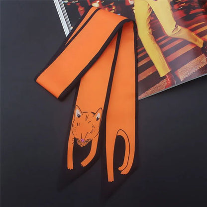 Luxury Animal Print Silk Skinny Scarf – Designer Bag Ribbon & Fashion Hair Tie