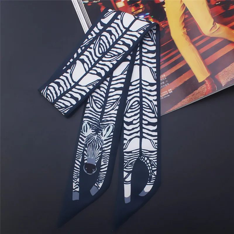 Luxury Animal Print Silk Skinny Scarf – Designer Bag Ribbon & Fashion Hair Tie