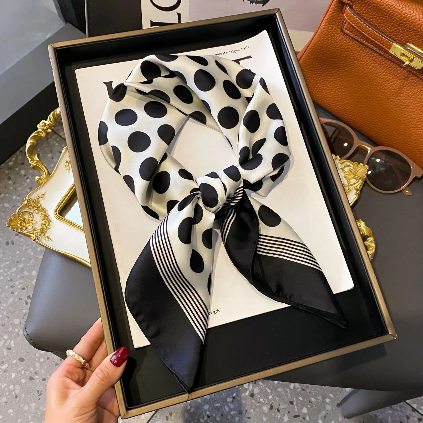 Elegant Nordic Faux Silk Square Scarf – Chic All-Season Decorative Shawl for Women