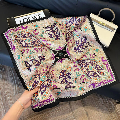 Elegant Nordic Faux Silk Square Scarf – Chic All-Season Decorative Shawl for Women