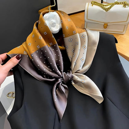 Elegant Nordic Faux Silk Square Scarf – Chic All-Season Decorative Shawl for Women