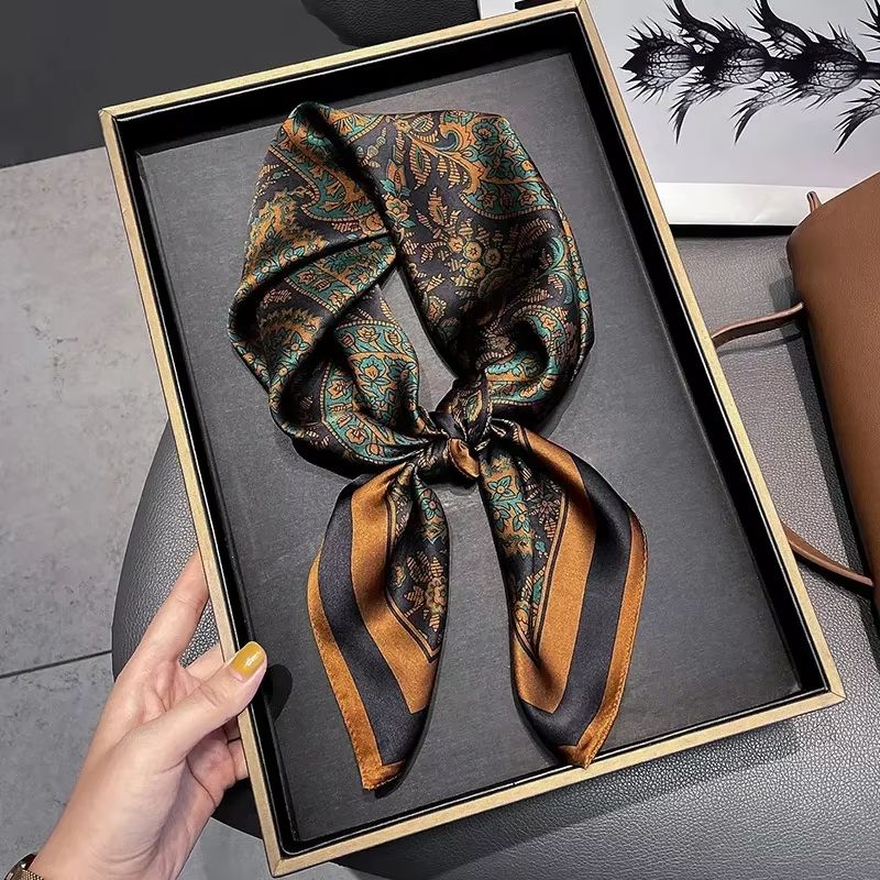 Elegant Nordic Faux Silk Square Scarf – Chic All-Season Decorative Shawl for Women