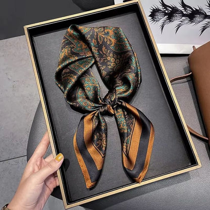 Elegant Nordic Faux Silk Square Scarf – Chic All-Season Decorative Shawl for Women