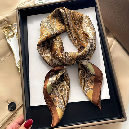 Elegant Nordic Faux Silk Square Scarf – Chic All-Season Decorative Shawl for Women