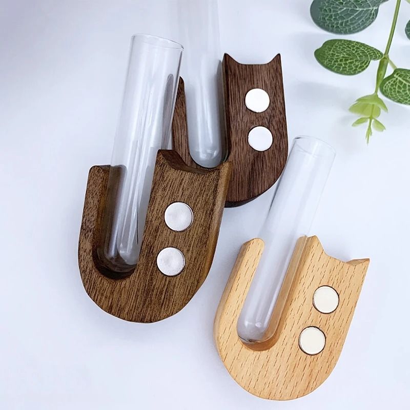 Cat Whisker Storage Jar – High-Performance Wooden Test Tube Vase & Pet Hair Keepsake Magnet