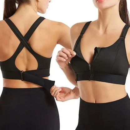 Front Zip High Impact Sports Bra – Adjustable Strap Shockproof Yoga Crop Top