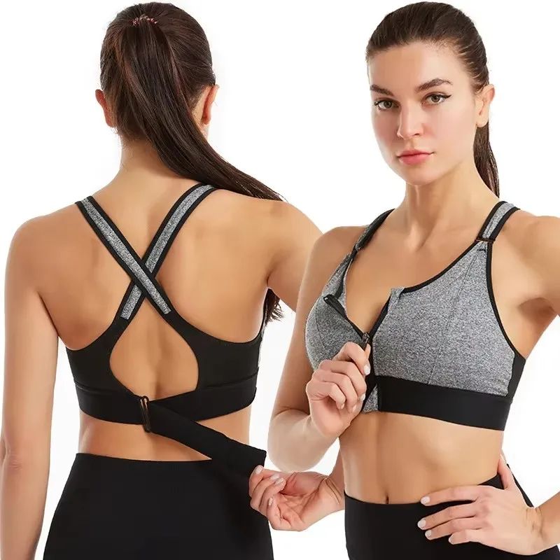 Front Zip High Impact Sports Bra – Adjustable Strap Shockproof Yoga Crop Top