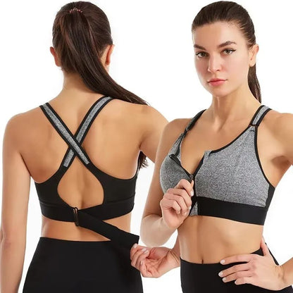 Front Zip High Impact Sports Bra – Adjustable Strap Shockproof Yoga Crop Top