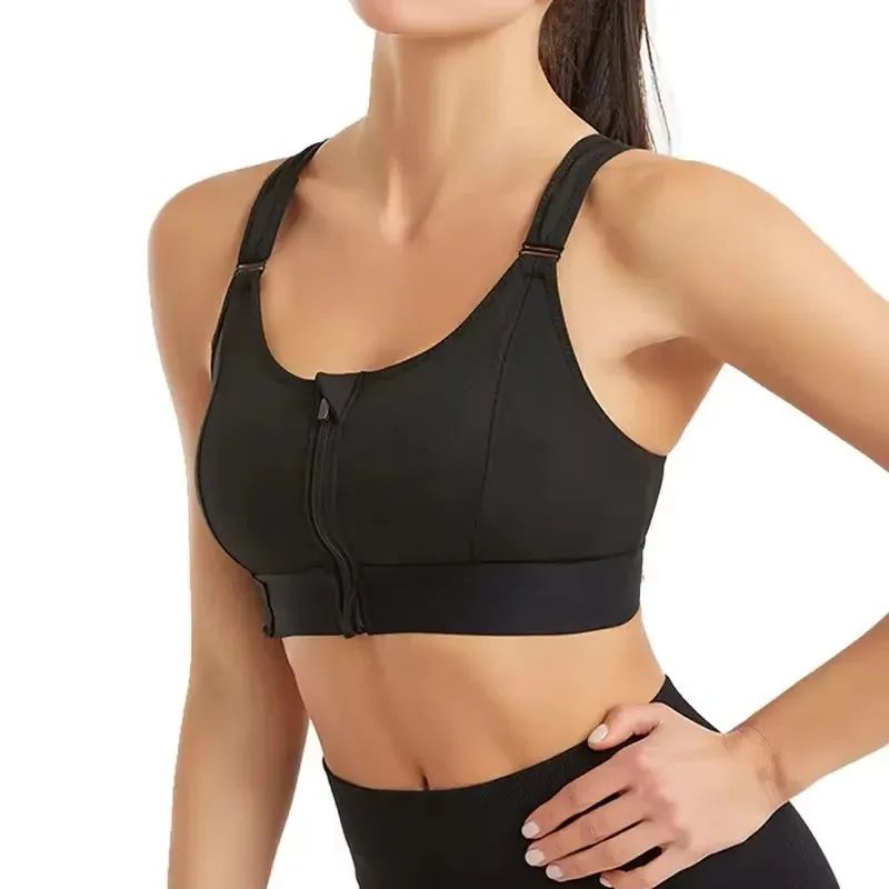 Front Zip High Impact Sports Bra – Adjustable Strap Shockproof Yoga Crop Top