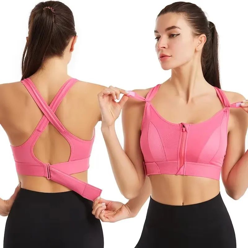 Front Zip High Impact Sports Bra – Adjustable Strap Shockproof Yoga Crop Top