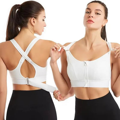 Front Zip High Impact Sports Bra – Adjustable Strap Shockproof Yoga Crop Top